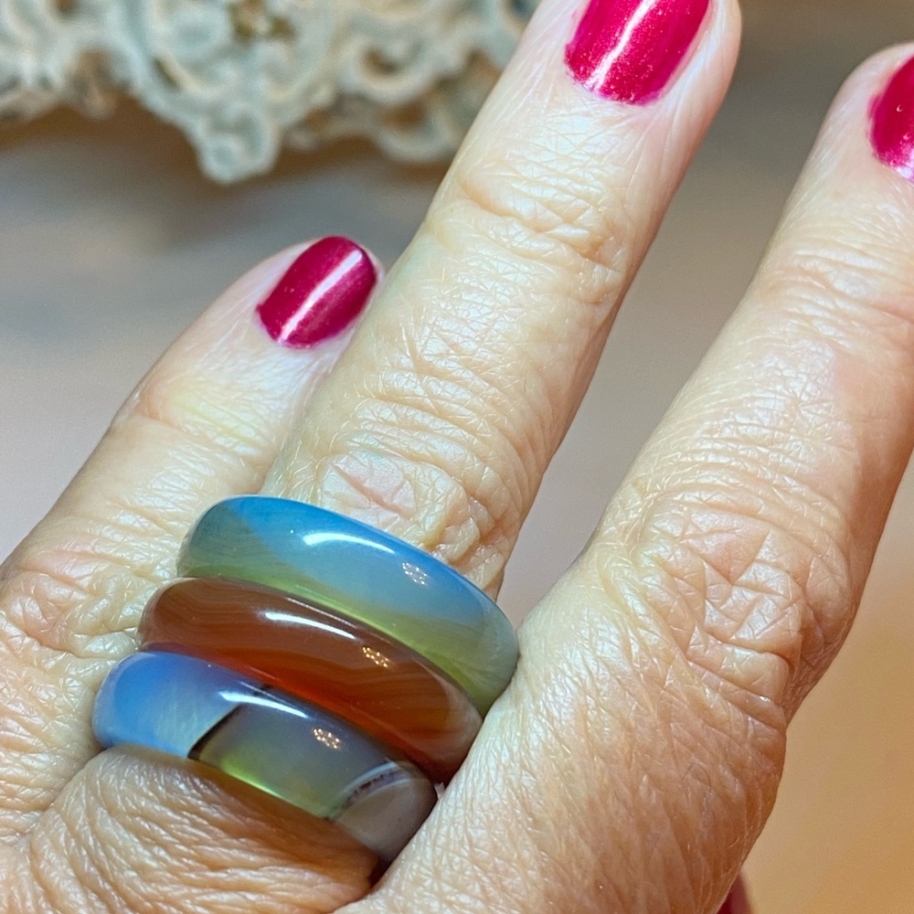 Natural Agate Three Stackable Bands Ring - image 1
